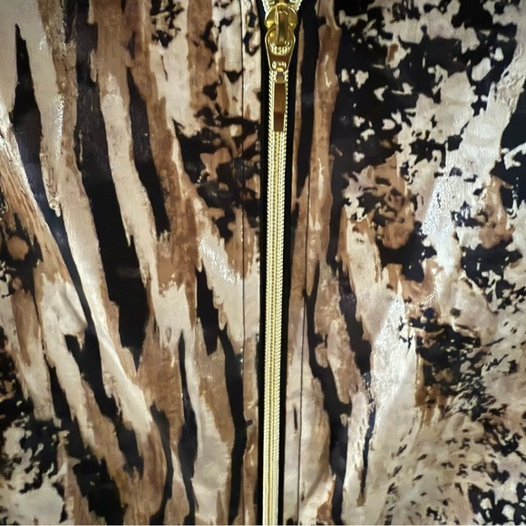 Zenergy by Chico’s Animal Stripe Jacket Zip Shiny Black/Brown Sz 12 (Chico’s 2) - Picture 4 of 14
